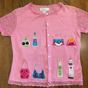 Great Cavalier St.Paul VTG Pink Spring Sweater Handbag Perfume Design Size Small